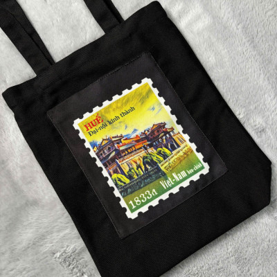 Túi canvas GIADO, túi canvas đen, túi tote in hình món ăn Việt Nam mẫu bánh xèo