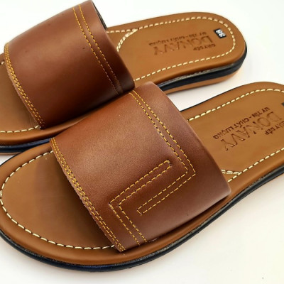 Dép nam quai ngang da bò DONAVY cao cấp thiết kế 2 chữ L bắt mắt may full quai và đế bao đi mưa DQN2L