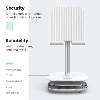 Ugreen UG70976LP177TK xoay 45 độ Màu Trắng Giá đỡ điện thoại. máy tính bảng chất liệu kim loại - HÀNG CHÍNH HÃNG