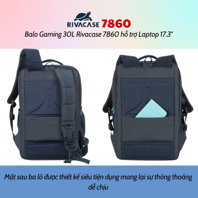 Balo Gaming 30L Rivacase 7860 Hỗ Trợ Laptop 17.3" - Bảo Hành 24 Tháng - Hàng Chính Hãng