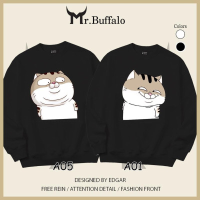 Áo Sweater cặp đôi form rộng Mèo Ami bụng bự Mr.Buffalo