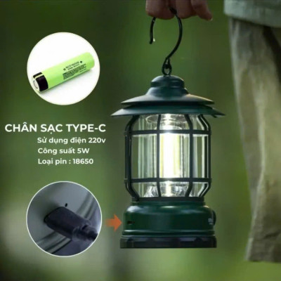 Đèn Cắm Trại Dã Ngoại Du Lịch Sạc USB 1200mAh, Ánh Sáng Vàng Trang Trí - HÀNG CHÍNH HÃNG MINIIN