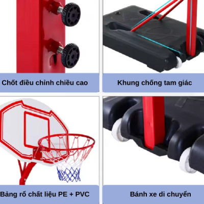 Trụ bóng rổ S003 điều chỉnh từ 2.1m đến 2.6m, sử dụng cho học sinh tiểu học, trung học, đối trọng đổ nước tiện dụng.