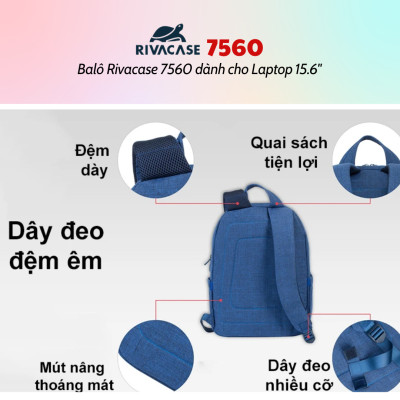 Balô Rivacase 7560 Dành Cho Laptop 15.6" - Hàng Chính Hãng - Bảo Hành 24 Tháng
