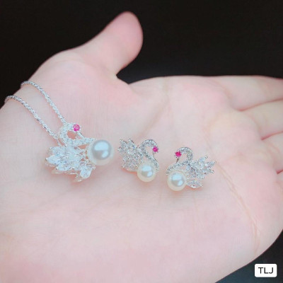 Bộ trang sức bạc mặt thiên nga gắn trai MS180