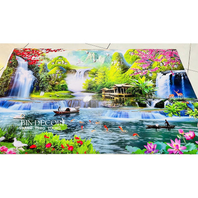 (ẢNH THẬT) Tranh dán tường 3d phong cảnh hữu tình 5 trang trí decor phòng khách