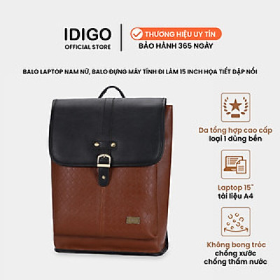 Balo đựng laptop 15 inch họa tiết dập nổi, ba lô da nam nữ đựng tài liệu A4 IDIGO UBP2 - 6029