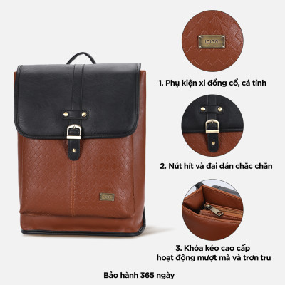 Balo đựng laptop 15 inch họa tiết dập nổi, ba lô da nam nữ đựng tài liệu A4 IDIGO UBP2 - 6029