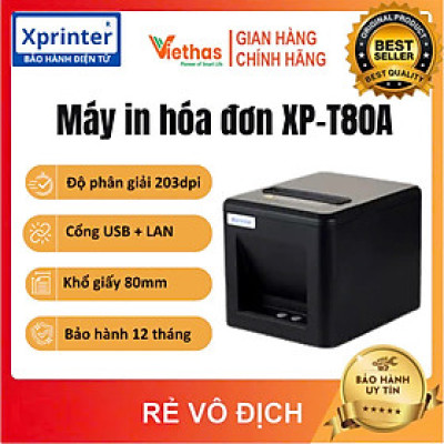 Máy in hóa đơn Xprinter T80A khổ giấy 80mm, máy in bill K80, dao cắt giấy tự động. Tặng kèm cuộn giấy K80 - Hàng Chính Hãng
