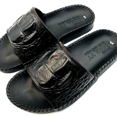 Dép quai ngang nam da bò thật 100% DONAVY thiết kế quai lưng cá sấu nổi bật bắt mắt đế cao su cao cấp DBH