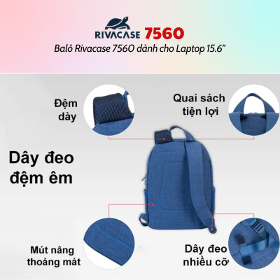 Balô Rivacase 7560 Dành Cho Laptop 15.6" - Hàng Chính Hãng - Bảo Hành 24 Tháng