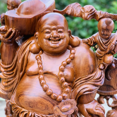 Tượng phật di lặc ngũ phúc bằng gỗ sụn hương ta cực đẹp kt cao 72×55×24cm 