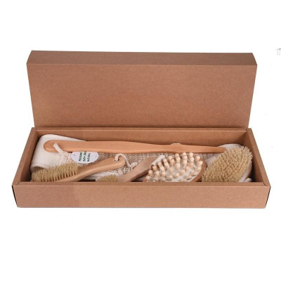 Bộ 5 Bàn Chải Tắm Cán Gỗ Tự Nhiên Làm Sạch Da, Chà Lưng Tắm Tẩy Tế Bào Chết, Gậy Tắm Massage Cơ Thể Body Cực Sạch Loại I