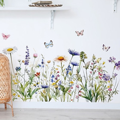 Sticker Giấy Dán Tường Decal Dán tường Tranh Dán Tường Trang Trí Tường Mẫu Cánh Đồng Hoa Bướm ZDB-2720