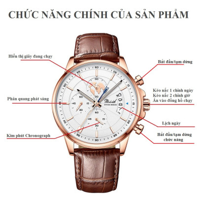 Đồng hồ nam chống nước DIZIZID chính hãng dây da cao cấp - Chạy full 6 kim và lịch ngày - Chống nước tốt - Kim dạ quang - Tặng kèm pin dự phòng DZDT69
