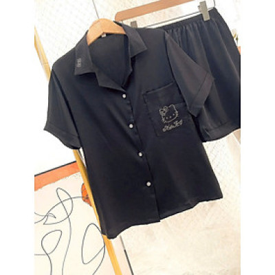 Bộ Đồ Ngủ Hello Kitty Lụa Quảng Châu Cao Cấp Đính Hạt Dễ Thương