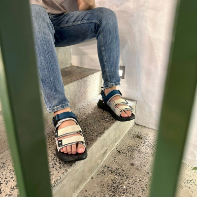 Giày Sandal Nam Nữ Unisex The BiLy Quai Ngang Dây Dù Đế IP Siêu Êm Nhẹ Màu Xanh Kem-BL08