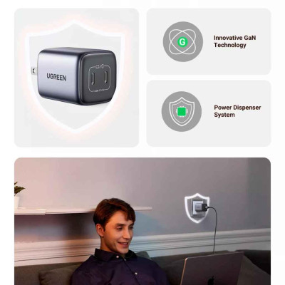 Ugreen UG15331CD294TK 45W Bộ sạc nhanh Nexode GaN 2 cổng USB Type-C PD3.0 Màu Trắng chuẩn cắm US foldable - HÀNG CHÍNH HÃNG