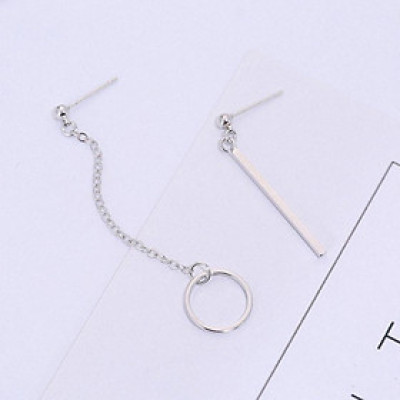 Bông tai bất đối xứng thanh thẳng và vòng tròn thả xích 1 đôi