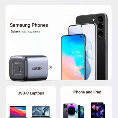 Ugreen UG15331CD294TK 45W Bộ sạc nhanh Nexode GaN 2 cổng USB Type-C PD3.0 Màu Trắng chuẩn cắm US foldable - HÀNG CHÍNH HÃNG