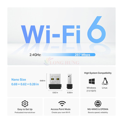 USB Wifi 6 TP-Link AX300 Nano Wireless Archer TX1U Nano - Hàng chính hãng