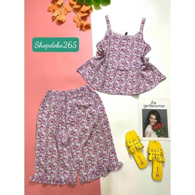 Bộ ngủ 2 dây,đồ ngủ mặc nhà lửng vải lụa BL 28 hoạ tiết hoa nhí siêu cưng.