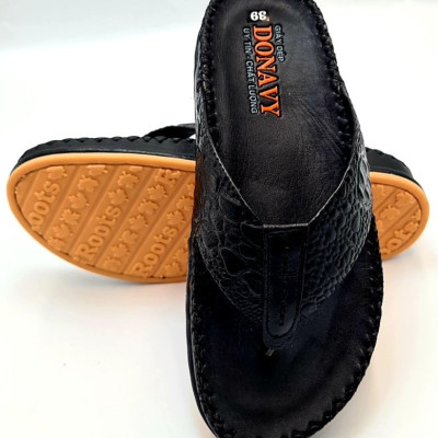  DÉP KẸP NAM DA BÒ THẬT 100% DONAVY CAO CẤP ,IN VÂN CÁ SẤU NỔI BẬT DOKB