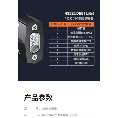 Ugreen UG80734CM363TK 1pcs Black Photoelectric Isolator Passive RS232 Serial - HÀNG CHÍNH HÃNG