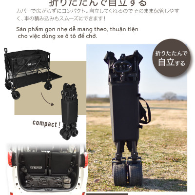 Xe kéo dã ngoại 2 tầng ngoài trời du lịch cắm trại, picnic đa năng bánh xe rộng có khóa cố định dung tích 300l gấp gọn được camping