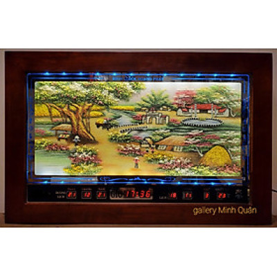 TRANH ĐÁ QUÝ ĐÈN LED LỊCH VẠN NIÊN -LÀNG QUÊ CÂY ĐA GIẾNG NƯỚC SÂN ĐÌNH -2049