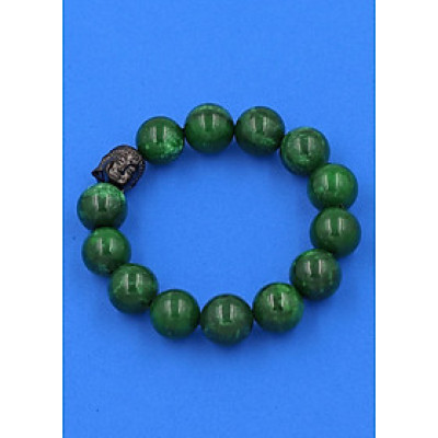 Vòng đeo tay Cẩm Thạch Đông Ninh 14 ly cẩn hạt Phật A Di Đà inox đen VCTDNNLE14