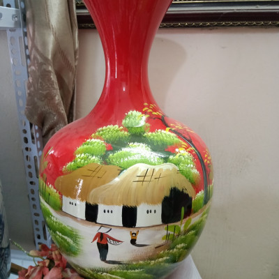 Bình tỏi cắm hoa gốm sứ Bát Tràng vẽ cảnh 