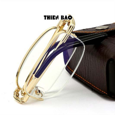 Kính lão thị, viễn thị đọc sách Nam nữ gấp gọn ( Tặng bao da đeo hông) KVT1510 tròng Nhật xẻ cước loại tốt mạ crom bền đẹp