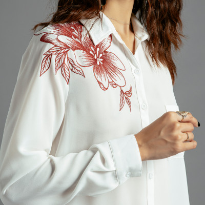 Áo Sơ Mi Nữ Oversized Áo Thêu TOP120 Thời trang thiết kế Hity (Trắng Kim Cương)