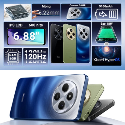Điện thoại Xiaomi REDMI 14C 5G (6GB/128GB) ,Chip Snapdragon 4 Gen 2 ,Màn hình 6.88inch - Hàng nhập khẩu
