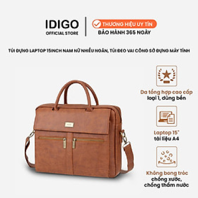 Túi xách công sở nam nữ đựng laptop 15 inch IDIGO MB2 - 6010, túi đựng tài liệu A4 ngăn kéo trước thanh lịch