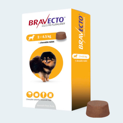 Bravecto Viên nhai vị thịt bò tiêu diệt 100% Ve trong 12 giờ cho chó 2-4.5kg