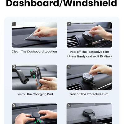 Ugreen UG15120CD345TK 15W Bộ sạc hít từ tính không dây kiêm giá đỡ điện thoại trên xe hơi màu Đen điện vào cổng type c - HÀNG CHÍNH HÃNG