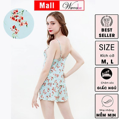 Đồ bộ mặc nhà WANNABE BSS91 đồ bộ quần sọt với áo 2 dây phối ren trung tâm thỏai mái khi ngủ trẻ trung khi ở nhà