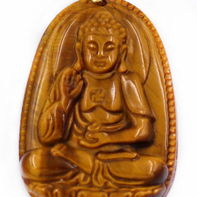 Vòng đeo cổ phật A Di Đà đá mắt hổ 3.8cm - Phật bản mệnh tuổi Tuất, Hợi - Mặt phật size nhỏ