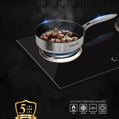 Chảo inox 3 lớp liền đáy chống dính Ultra Titanium Sunhouse STI18-26M - Hàng chính hãng