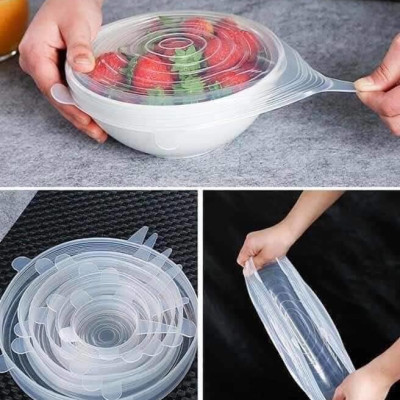 BỘ 6 NẮP ĐẬY THỰC PHẨM SILICONE - Màng Bọc Thực Phẩm Silicon Che Đậy Thức Ăn, Hoa Quả- HENRYSA