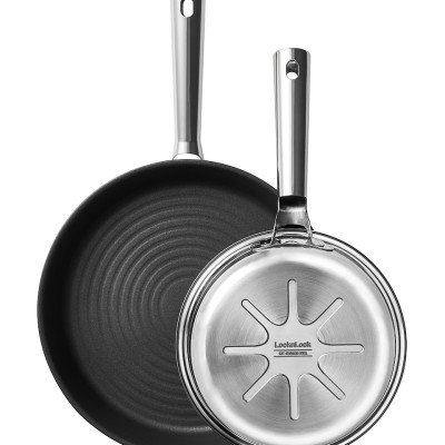 Chảo SUIT STS LocknLock  - hệ thống khóa dầu - Thép không gỉ - Thiết kế móc treo - Dùng bếp từ - Màu tự nhiên