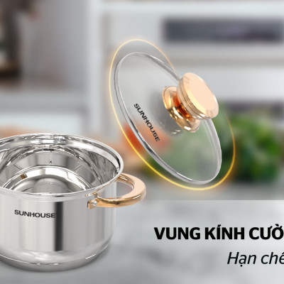 Bộ nồi chảo inox 5 đáy Sunhouse SHG789 - Hàng Chính Hãng