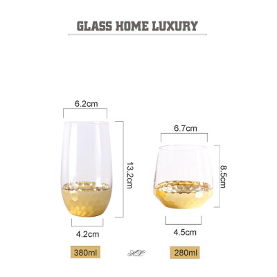 Cốc thủy tinh borosilicate chịu nhiệt Home Decor Cao Cấp | LY TT CHỊU NHIỆT DÁNG BẦU VÂN TỔ ONG NHÚNG VÀNG KIM