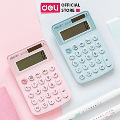 Máy tính để bàn Deli - Màn hình 8 số - Màu Xanh/Hồng - 1209A