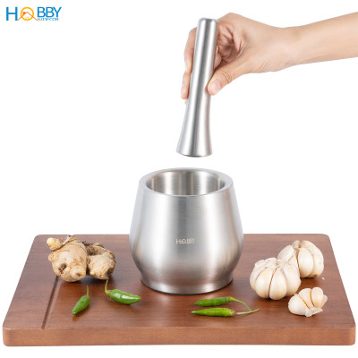 Chày cối inox 304 không rỉ có đế giảm ồn và nắp Hobby home decor CI1