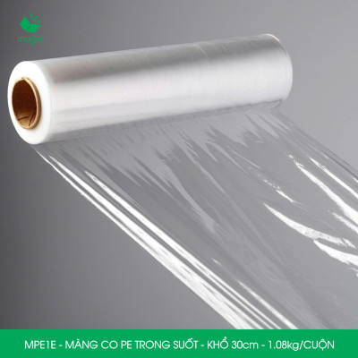 MPE1E - Khổ 30cm - 1.08kg - 1 cuộn màng co PE trong suốt - Cuộn màng bọc PE, màng chít quấn hàng