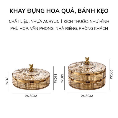 Khay mứt tết gấu bearbrick nhựa acylic trong suốt phong cách bắc âu - khay mứt 2 tầng - HÀNG CHÍNH HÃNG MINIIN