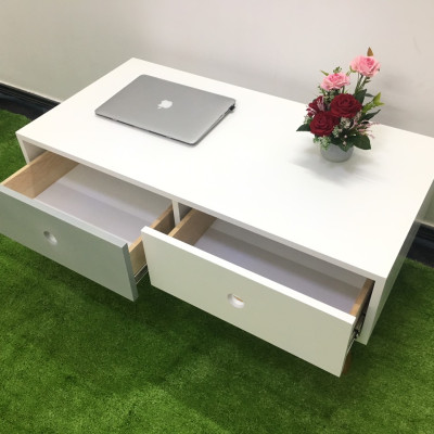 Bàn sofa hình hộp trắng có hộc kéo T919-1